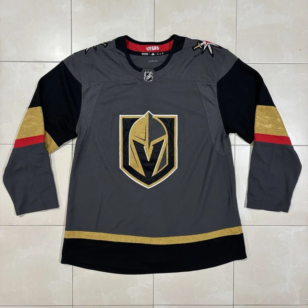 Vegas Golden Knights Adidas Primegreen Gray Home Jersey Mens Size 54 Fight Strap